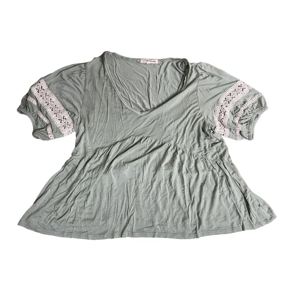 Rewind Womens Sage Green Short Sleeve Top With Lace Detail Size XL